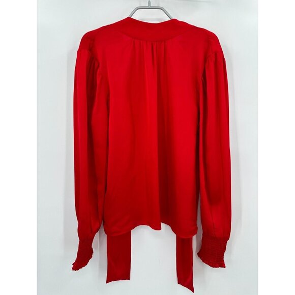 Ann Taylor Red Smocked Cuff Tie Neck Blouse M NWT Career Business Work Office - Picture 1 of 5